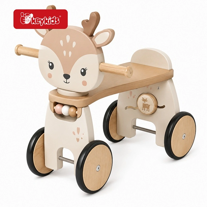 Wooden Giraffe Ride on Toy Four Wheel Balance Bike With Handlebar and Backrest Toddler Walking Training Push Car for Kid W16B037